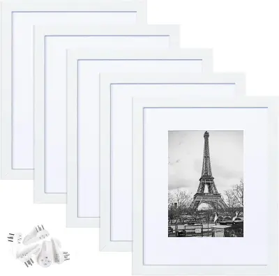 5x7 Palčni Set Belih PVC Okvirjev za Fotografije z Podlogo (5 Kosov)
