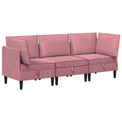 vidaXL Komplet pohištva za dnevno sobo z blazino 3 pcs Roza Žamet