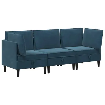 vidaXL Komplet pohištva za dnevno sobo z blazino 3 pcs Modra Žamet