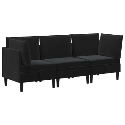 vidaXL Komplet pohištva za dnevno sobo z blazino 3 pcs Črna Žamet
