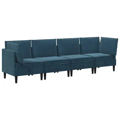 vidaXL Komplet pohištva za dnevno sobo z blazino 4 pcs Modra Žamet