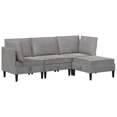 vidaXL Komplet pohištva za dnevno sobo 4 pcs Svetlo siva Žamet