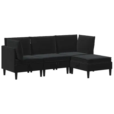 vidaXL Komplet pohištva za dnevno sobo z blazino 4 pcs Črna Žamet