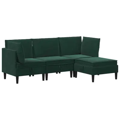 vidaXL Komplet pohištva za dnevno sobo 4 pcs Temno zelena Žamet