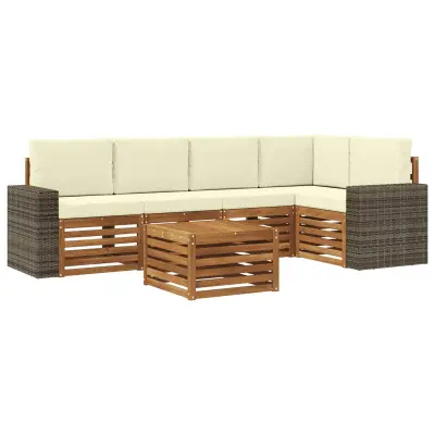 vidaXL Kotna sedežna garnitura z blazino 6 pcs Naravna in smetana
