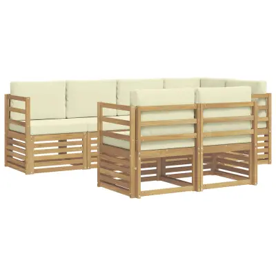 vidaXL Kotna sedežna garnitura z blazino 7 pcs Bela in krem