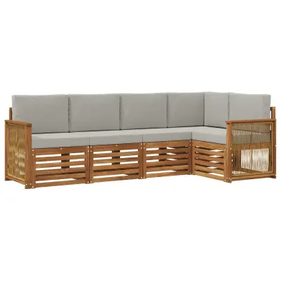 vidaXL Kotna sedežna garnitura z blazino 4 pcs Naravna in svetlo siva
