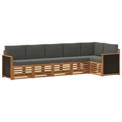 vidaXL Kotna sedežna garnitura z blazino 5 pcs Naravna in antracitna
