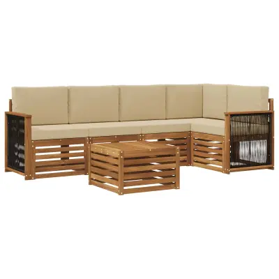 vidaXL Kotna sedežna garnitura z blazino 5 pcs Naravna