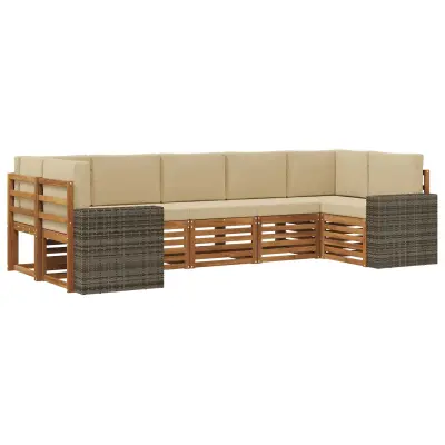 vidaXL Kotna sedežna garnitura 7 pcs Naravna in bež Poliester