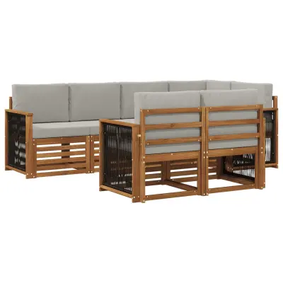 vidaXL Kotna sedežna garnitura z blazino 6 pcs Naravna in svetlo siva