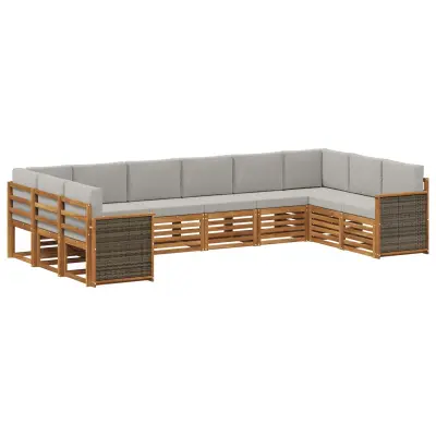vidaXL Kotna sedežna garnitura z blazino 7 pcs Naravna in svetlo siva