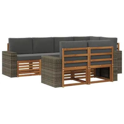 vidaXL Kotna sedežna garnitura z blazino 7 pcs Naravna in antracitna