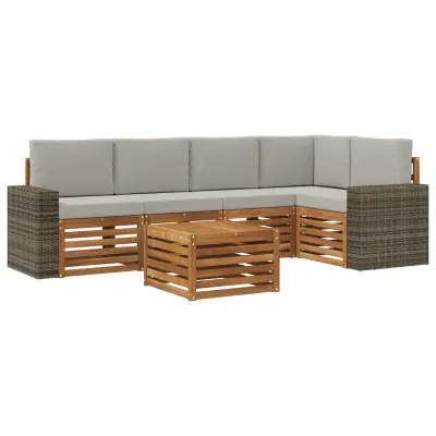vidaXL Kotna sedežna garnitura z blazino 6 pcs Naravna in svetlo siva