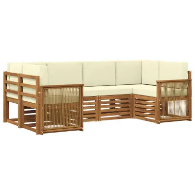 vidaXL Kotna sedežna garnitura z blazino 5 pcs Naravna in smetana
