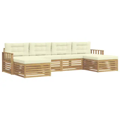 vidaXL Sedežne garniture 6 pcs Bela in krem Masiven les akacije