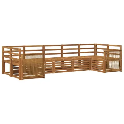 vidaXL Kotna sedežna garnitura 6 pcs Naravna Masiven les akacije