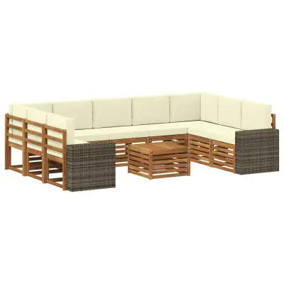 vidaXL Sedežne garniture 10 pcs Naravna in smetana Masiven les akacije