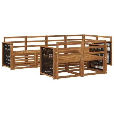 vidaXL Kotna sedežna garnitura 6 pcs Naravna Masiven les akacije