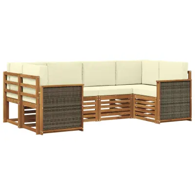 vidaXL Kotna sedežna garnitura z blazino 5 pcs Naravna in smetana