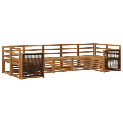 vidaXL Kotna sedežna garnitura 6 pcs Naravna Masiven les akacije