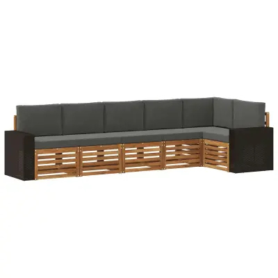 vidaXL Kotna sedežna garnitura z blazino 6 pcs Naravna in antracitna