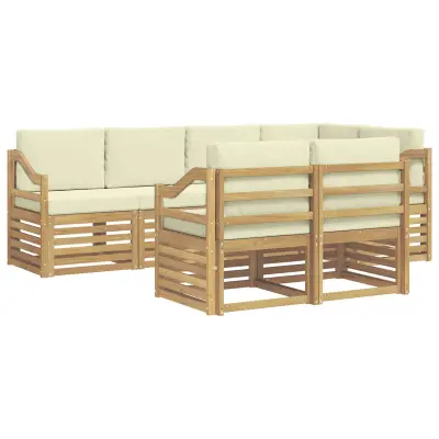 vidaXL Kotna sedežna garnitura z blazino 7 pcs Bela in krem