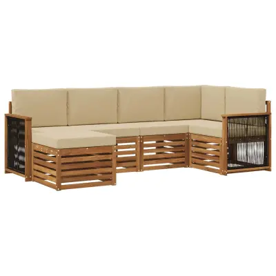 vidaXL Kotna sedežna garnitura z blazino 5 pcs Naravna
