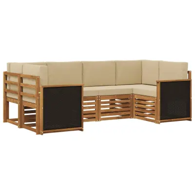 vidaXL Kotna sedežna garnitura z blazino 5 pcs Naravna