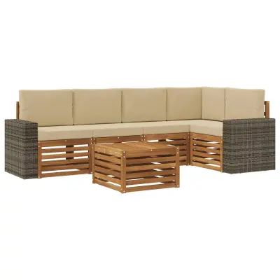 vidaXL Kotna sedežna garnitura z blazino 6 pcs Naravna in bež