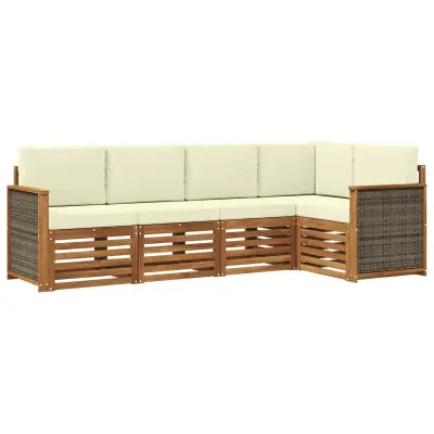 vidaXL Kotna sedežna garnitura z blazino 4 pcs Naravna in smetana