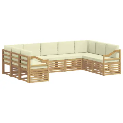 vidaXL Kotna sedežna garnitura z blazino 9 pcs Bela in krem Poliester
