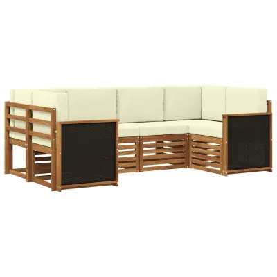 vidaXL Kotna sedežna garnitura z blazino 5 pcs Naravna in smetana