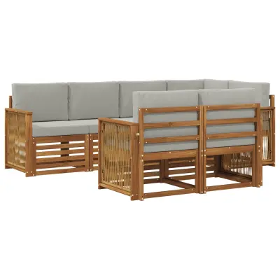 vidaXL Kotna sedežna garnitura z blazino 6 pcs Naravna in svetlo siva