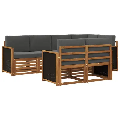 vidaXL Kotna sedežna garnitura z blazino 6 pcs Naravna in antracitna