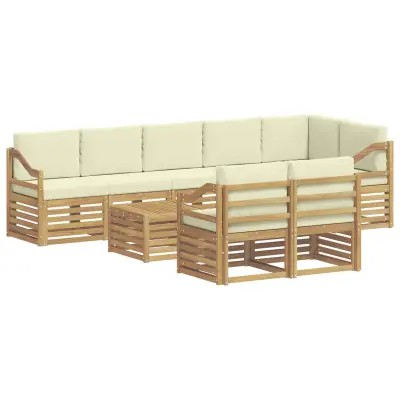 vidaXL Sedežne garniture 9 pcs Bela in krem Masiven les akacije