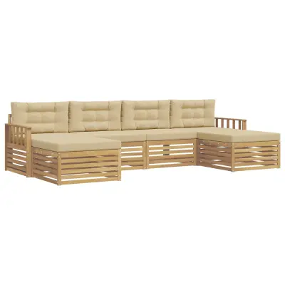 vidaXL Sedežne garniture 6 pcs Bela in bež Masiven les akacije