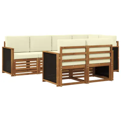 vidaXL Kotna sedežna garnitura z blazino 6 pcs Naravna in smetana
