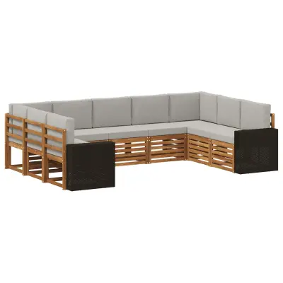vidaXL Kotna sedežna garnitura 9 pcs Naravna in svetlo siva Poliester