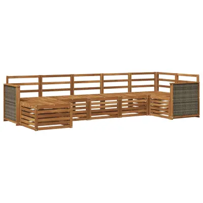vidaXL Kotna sedežna garnitura 6 pcs Naravna Masiven les akacije