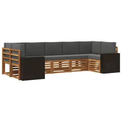 vidaXL Kotna sedežna garnitura 7 pcs Naravna in antracitna Poliester