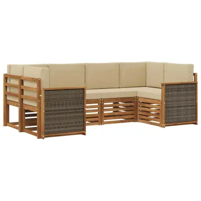 vidaXL Kotna sedežna garnitura z blazino 5 pcs Naravna
