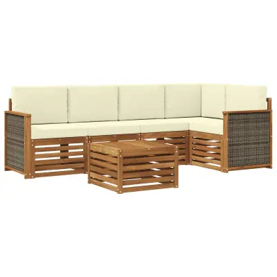 vidaXL Kotna sedežna garnitura z blazino 5 pcs Naravna in smetana