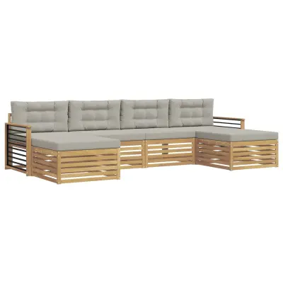 vidaXL Sedežne garniture 6 pcs Bela in svetlo siva Masiven les akacije