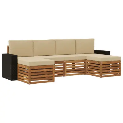 vidaXL Sedežne garniture 6 pcs Naravna in bež Masiven les akacije