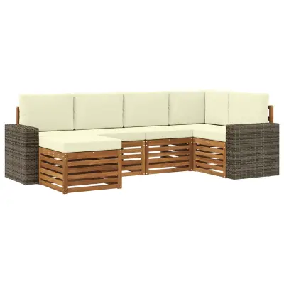 vidaXL Kotna sedežna garnitura z blazino 6 pcs Naravna in smetana