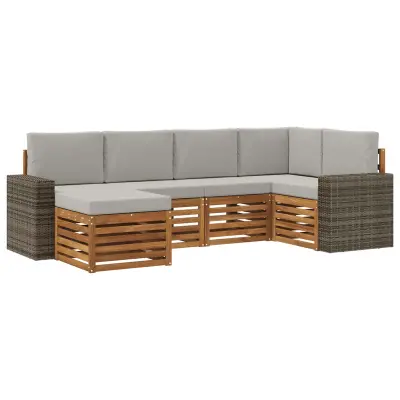 vidaXL Kotna sedežna garnitura z blazino 6 pcs Naravna in svetlo siva