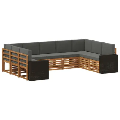vidaXL Kotna sedežna garnitura 9 pcs Naravna in antracitna Poliester