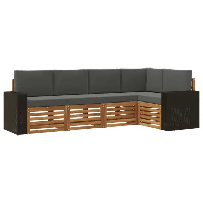 vidaXL Kotna sedežna garnitura z blazino 5 pcs Naravna in antracitna