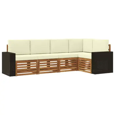 vidaXL Kotna sedežna garnitura z blazino 5 pcs Naravna in smetana